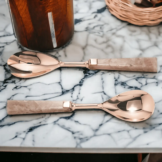 Rose Quartz Salad Servers Set of 2 with rose-gold handles Gia Roma on Tampa Home & Garden Store