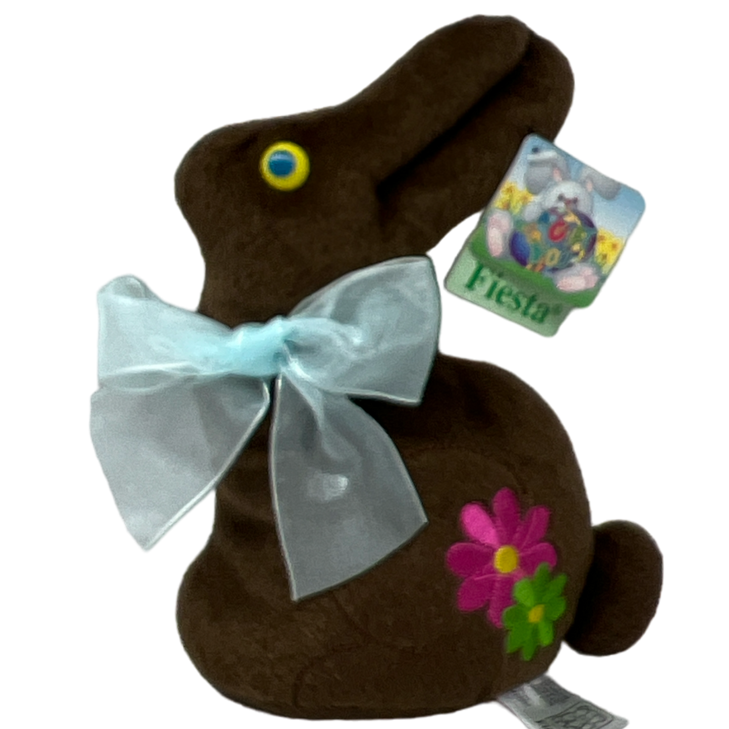 Chocolate plush bunny with blue bow and flower, stuffed animal by The Country Christmas Loft on Tampa Home & Garden Store