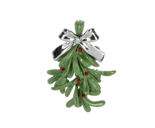 Merry Mistletoe charm pendant zinc green epoxy silver bow red berries Christmas Loft on Tampa Home & Garden Store