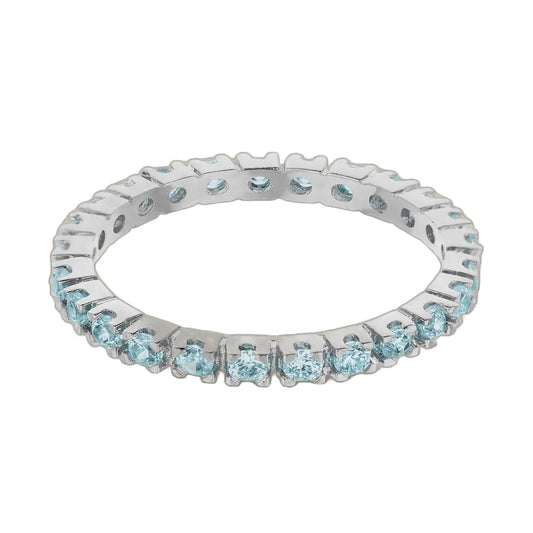 Glamour Pave .925 Ring, sterling silver eternity band with light blue pave stones on Tampa Home & Garden Store