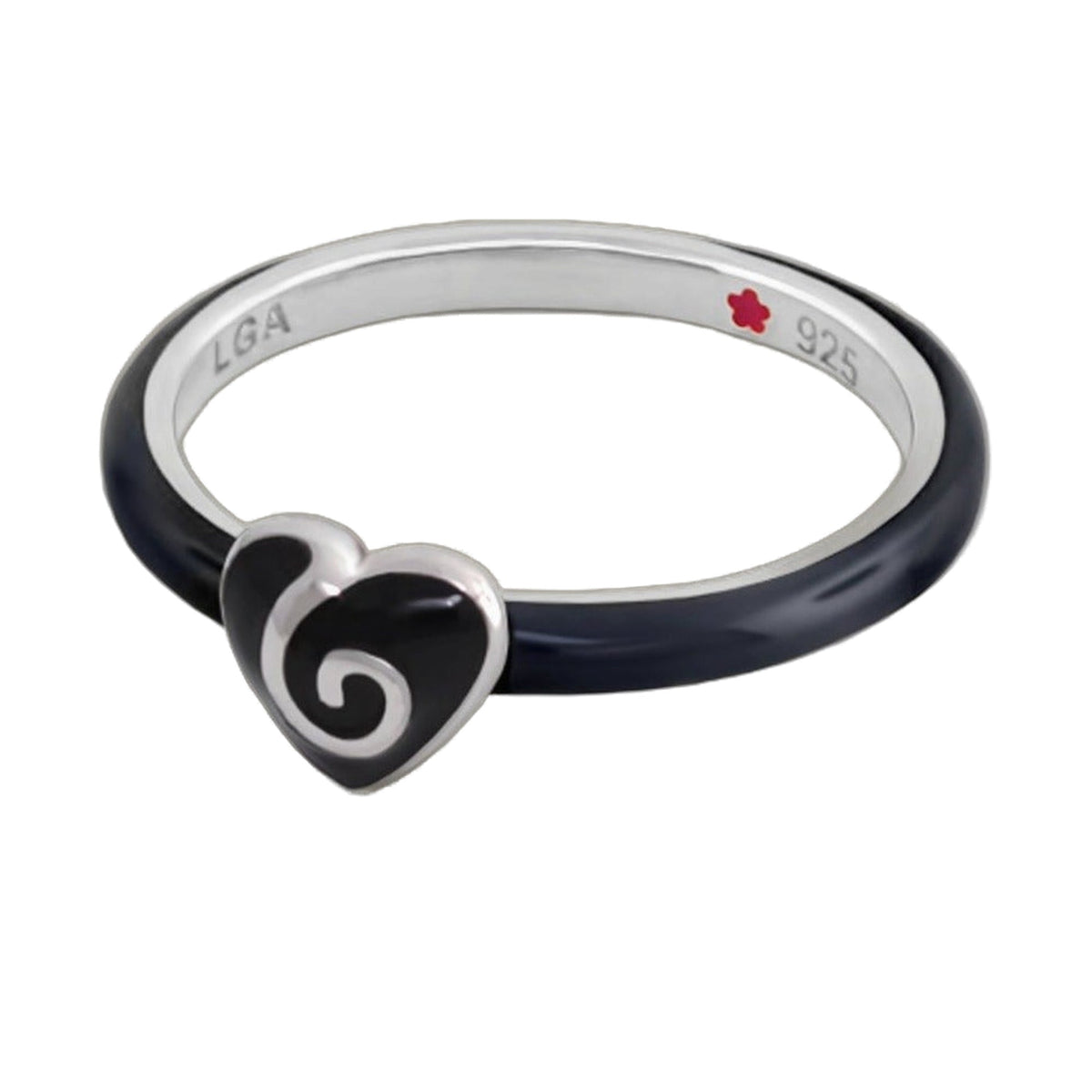 Layers of Love Heart Stackable Ring, black enamel, 925 inner, G bead charm by Lauren G Adams on Tampa Home & Garden Store