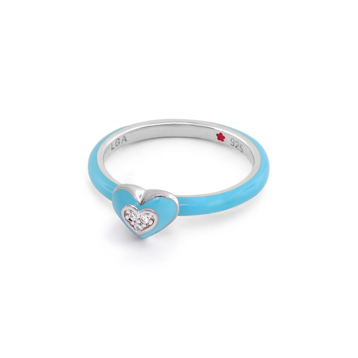 Stackable ring Layers of Love turquoise enamel with framed heart charm in silver 925 LGA on Tampa Home & Garden Store