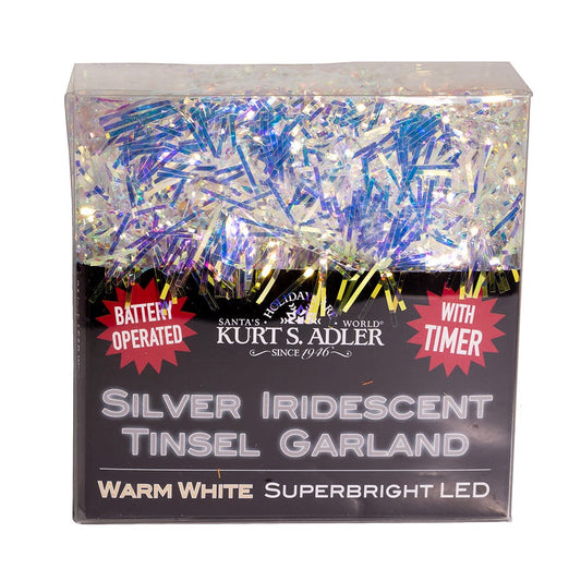 20-Light Battery-Operated Warm White Superbright LED Silver Iridescent Tinsel - Tampa Home & Garden Store