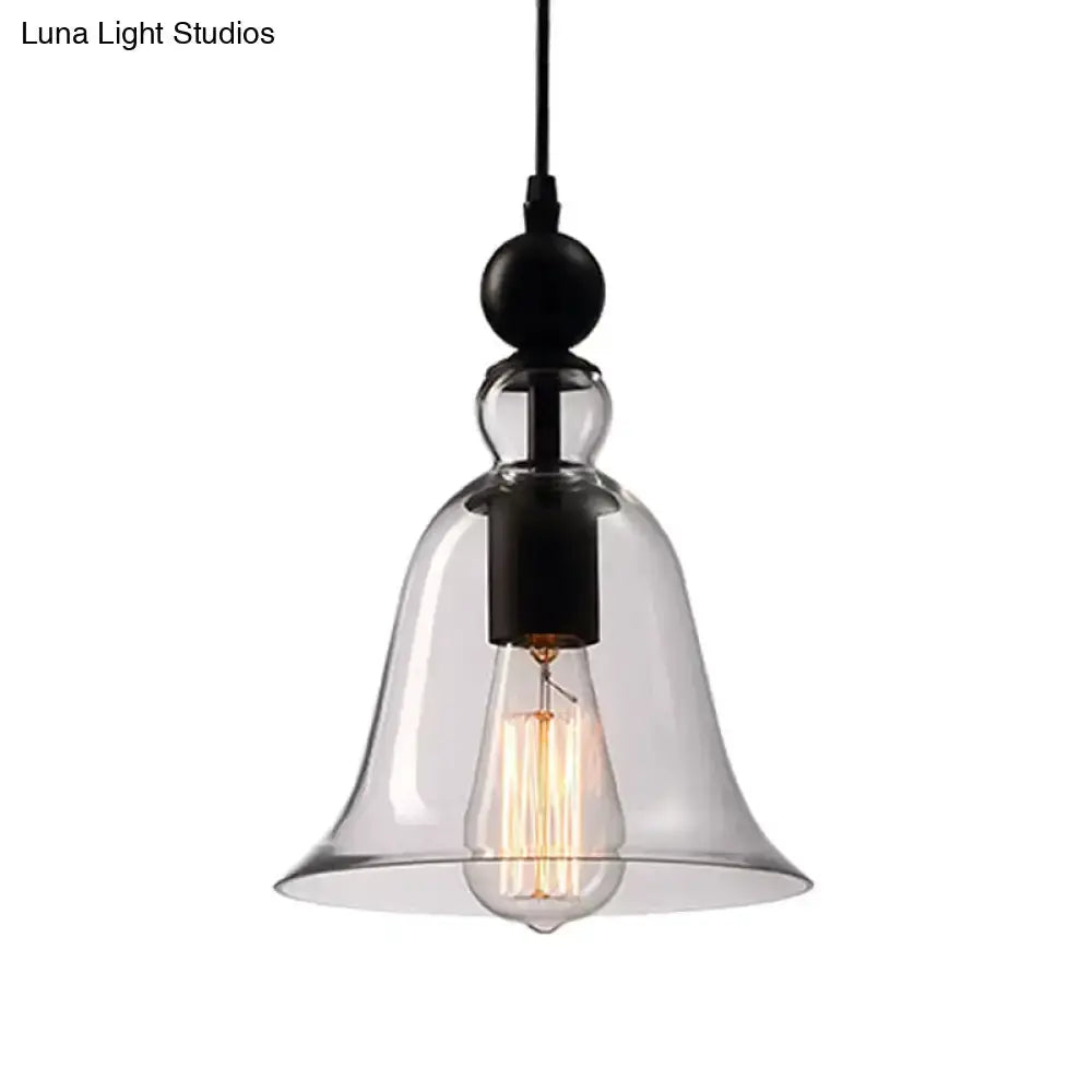 Rustic black bell glass pendant lamp with clear glass shade and Edison bulb on Tampa Home & Garden Store