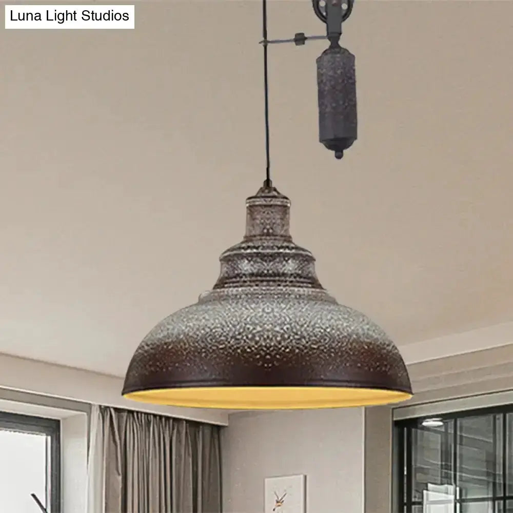 Copper dome pendant light, rustic industrial hammered finish with pulley, Decorbites on Tampa Home & Garden Store