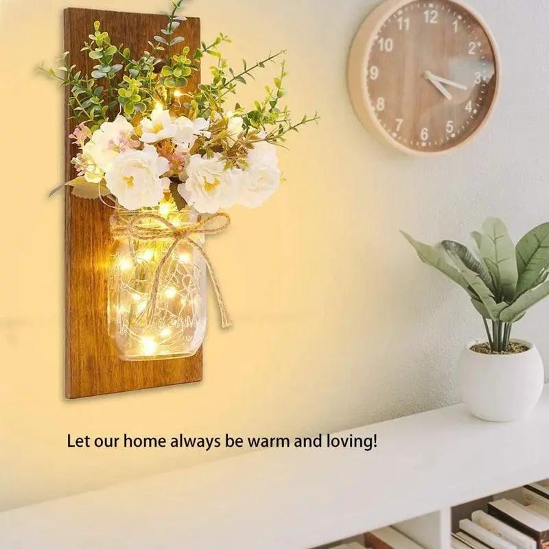 Rustic Mason Jar Sconce 2 Pack Fairy Lights Peony