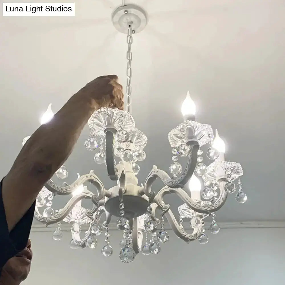 Rustic White Candle Suspension Lamp With Crystals