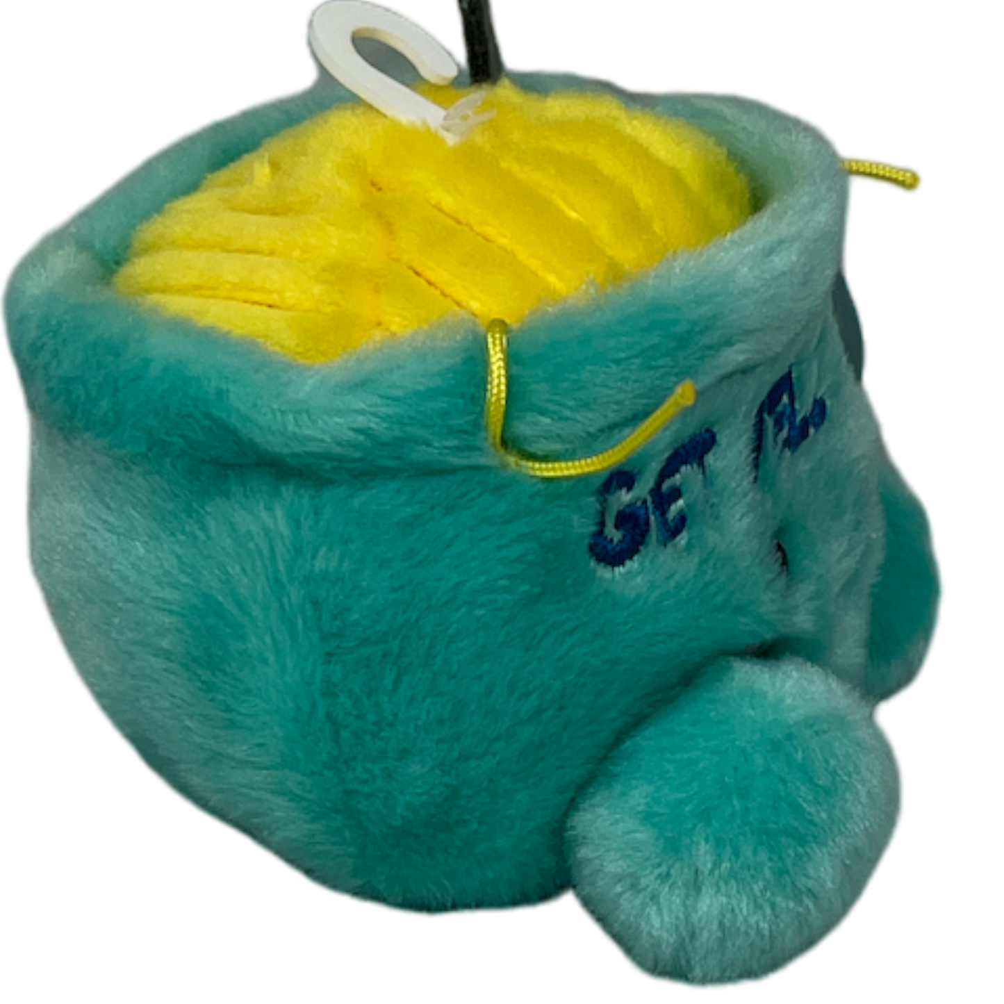 Welly Chicken Soup Palm Pal plush toy in teal exterior with bright yellow interior on Tampa Home & Garden Store