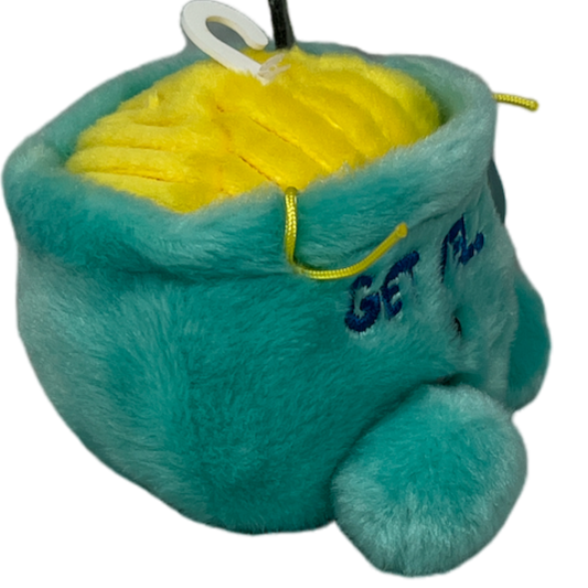 Welly Chicken Soup Palm Pal plush toy in teal exterior with bright yellow interior on Tampa Home & Garden Store