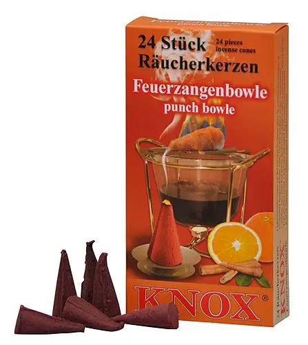 Knox German Scented Incense Cones punch bowl box with 24 pieces and brown cones on Tampa Home & Garden Store