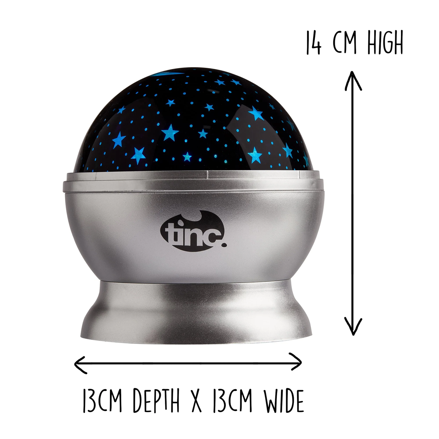 Galaxy rotating projection night light with black starry dome and silver base, 14 cm high on Tampa Home & Garden Store