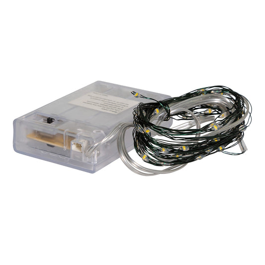 50-Light Battery-Operated Cool White LED Green Wire Fairy Lights