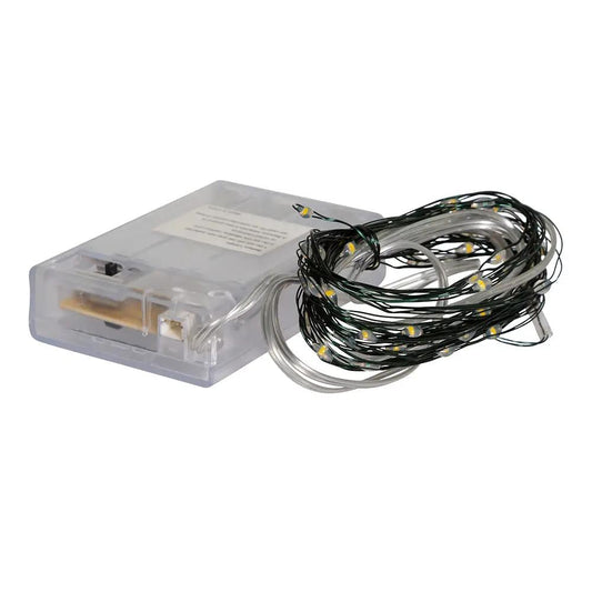 50-Light Battery-Operated Cool White LED Green Wire Fairy Lights - Tampa Home & Garden Store