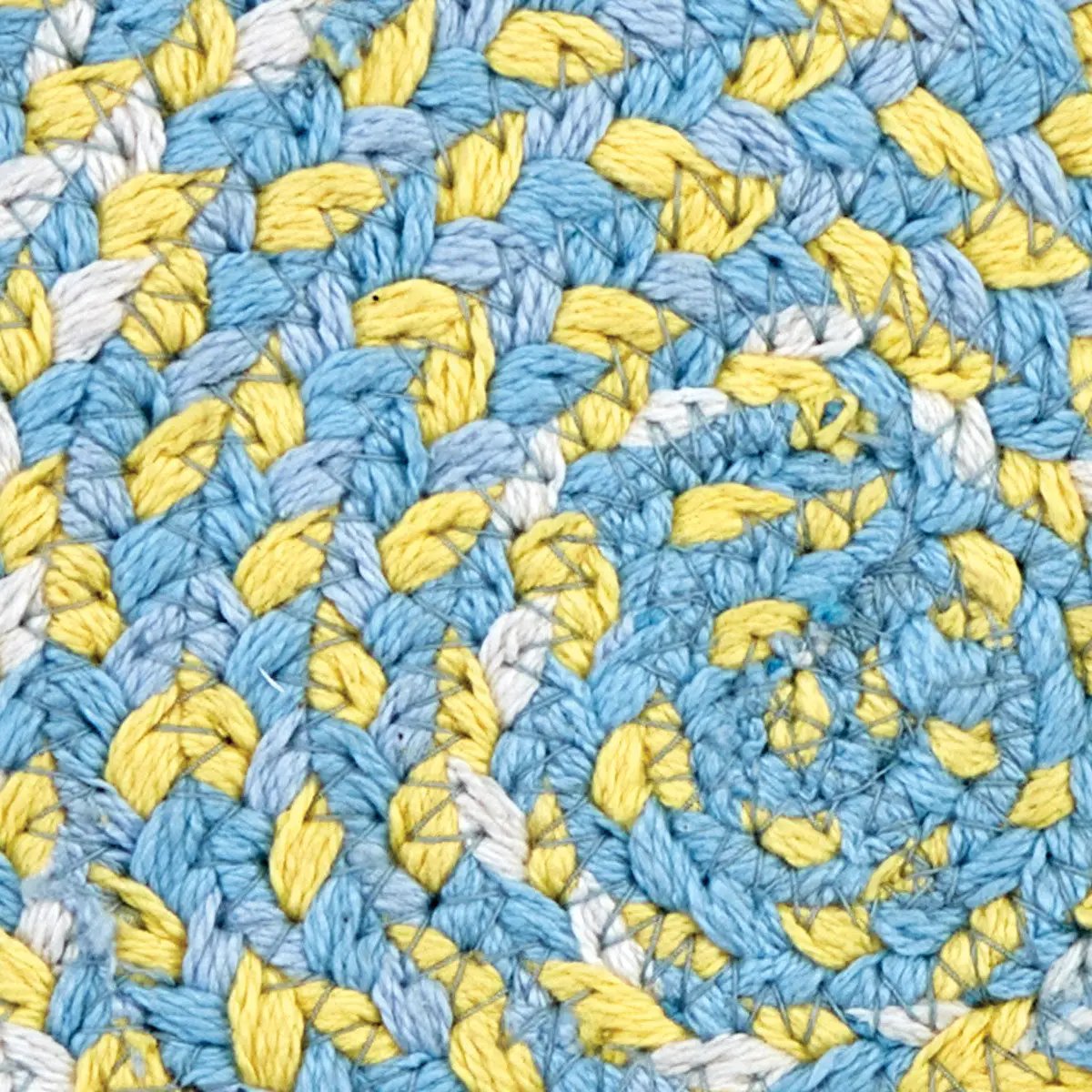 Cozy Cottage braided cotton yarn trivet blue yellow white mix by The Country Christmas Loft on Tampa Home & Garden Store