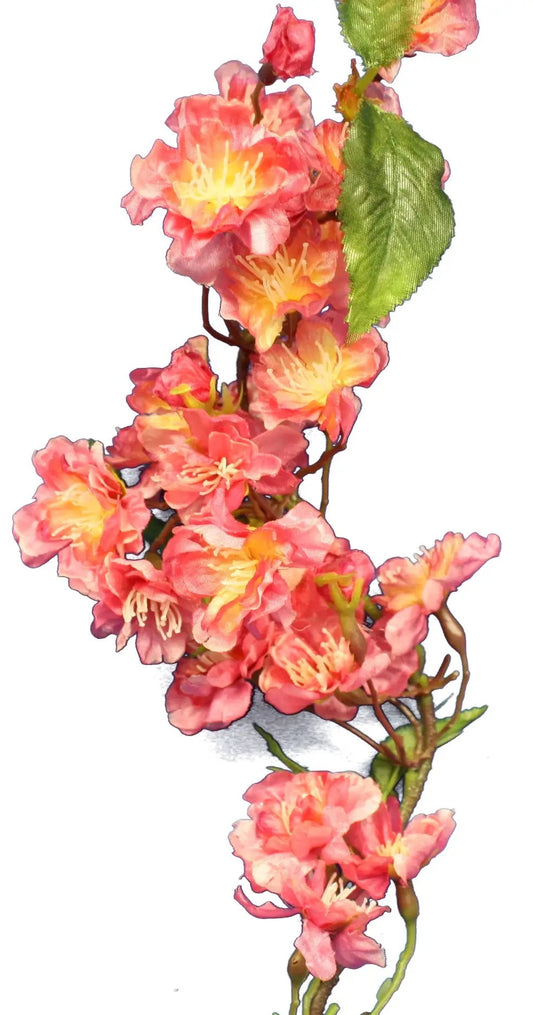 Pink cherry blossom stem 24-inch artificial flowers coral pink petals yellow centers Country Loft on Tampa Home & Garden Store