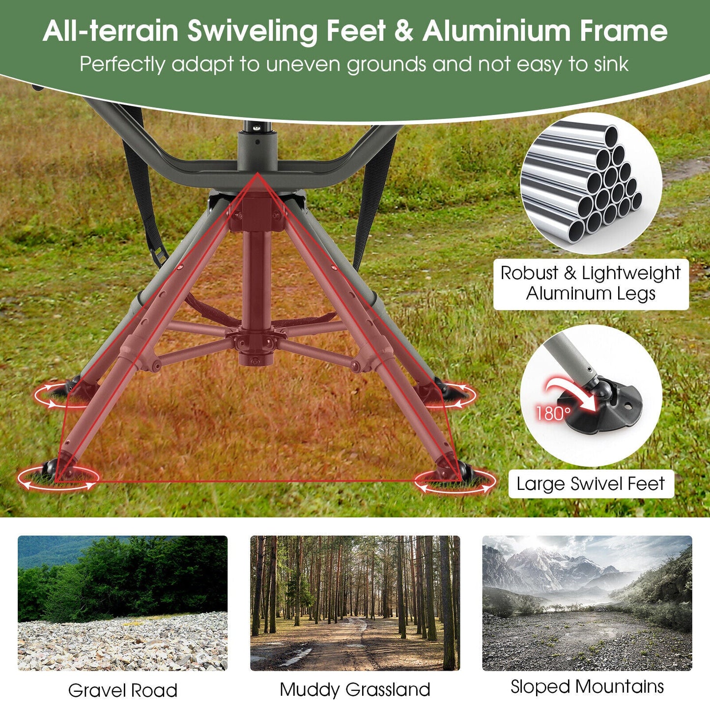 360 Degree Silent Swivel Hunting Chair Black by GemGear, tree stand with aluminum legs on Tampa Home & Garden Store