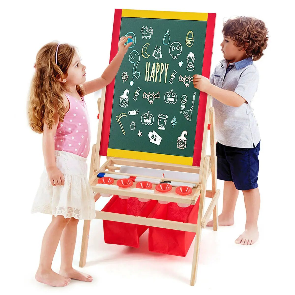 Flip-Over Double-Sided Kids Art Easel DirectDeals with chalkboard, paint cup tray, wooden frame on Tampa Home & Garden Store