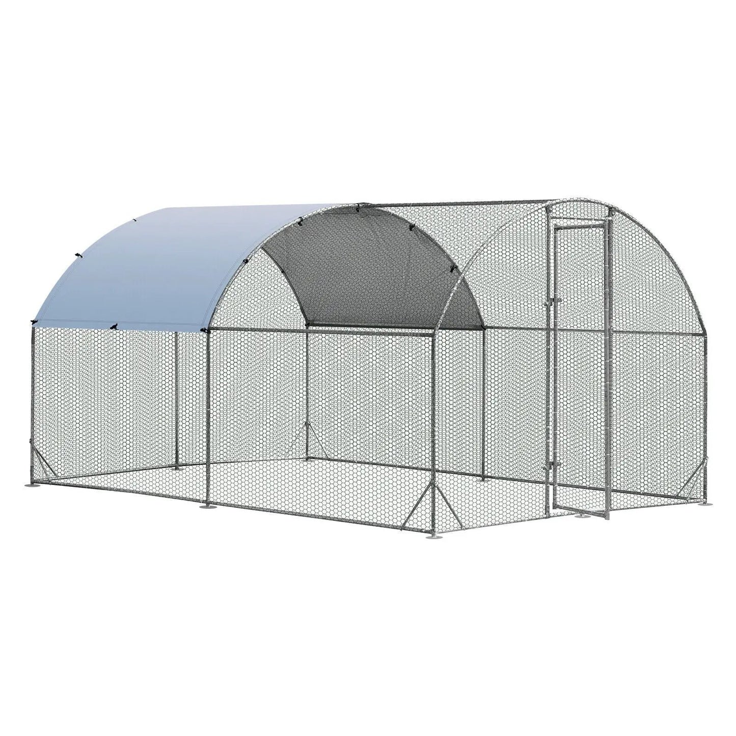 DirectDeals Outdoor galvanized dome chicken coop with blue cover and chain-link enclosure on Tampa Home & Garden Store