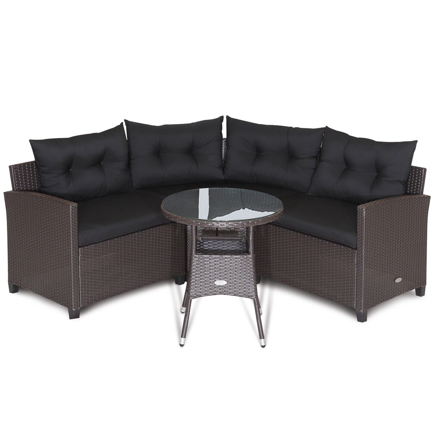 4 Pieces Patio Rattan Furniture Set Cushioned Sofa Glass Table - Tampa Home & Garden Store