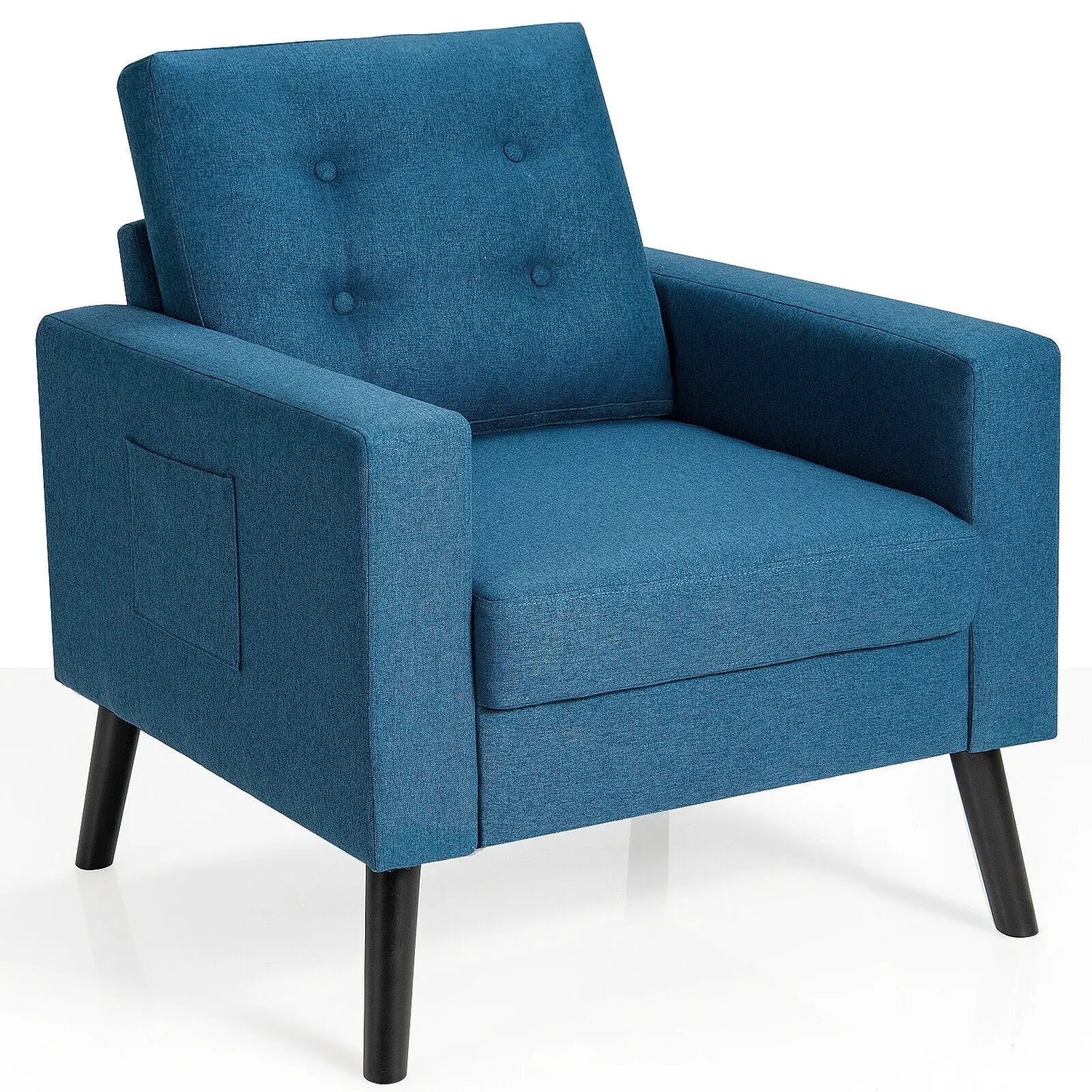 Mid-Century Armchair blue upholstery with rubber wood legs DirectDeals on Tampa Home & Garden Store