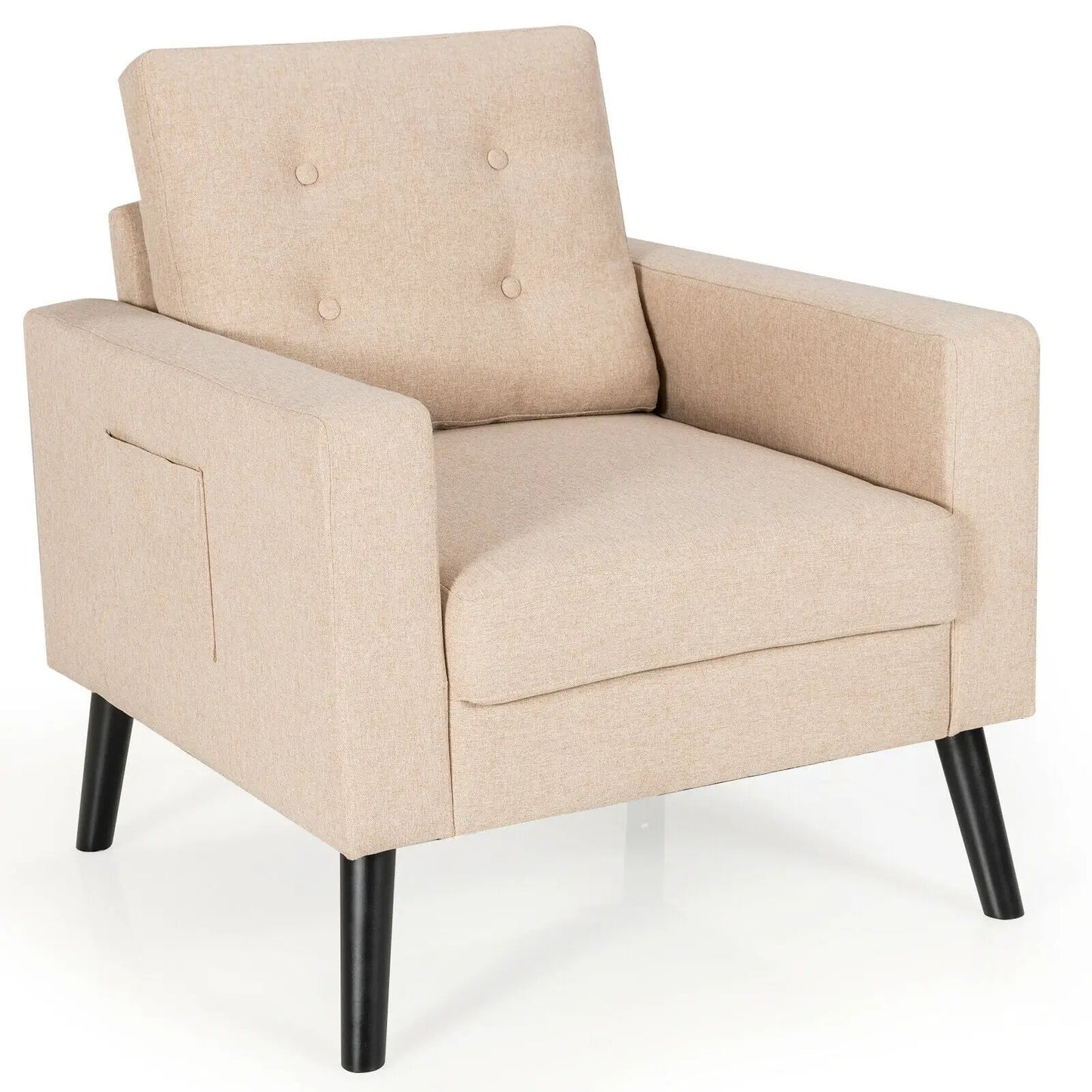 Mid-Century Upholstered Armchair Club Chair with Rubber Wood Legs-Gray - Tampa Home & Garden Store