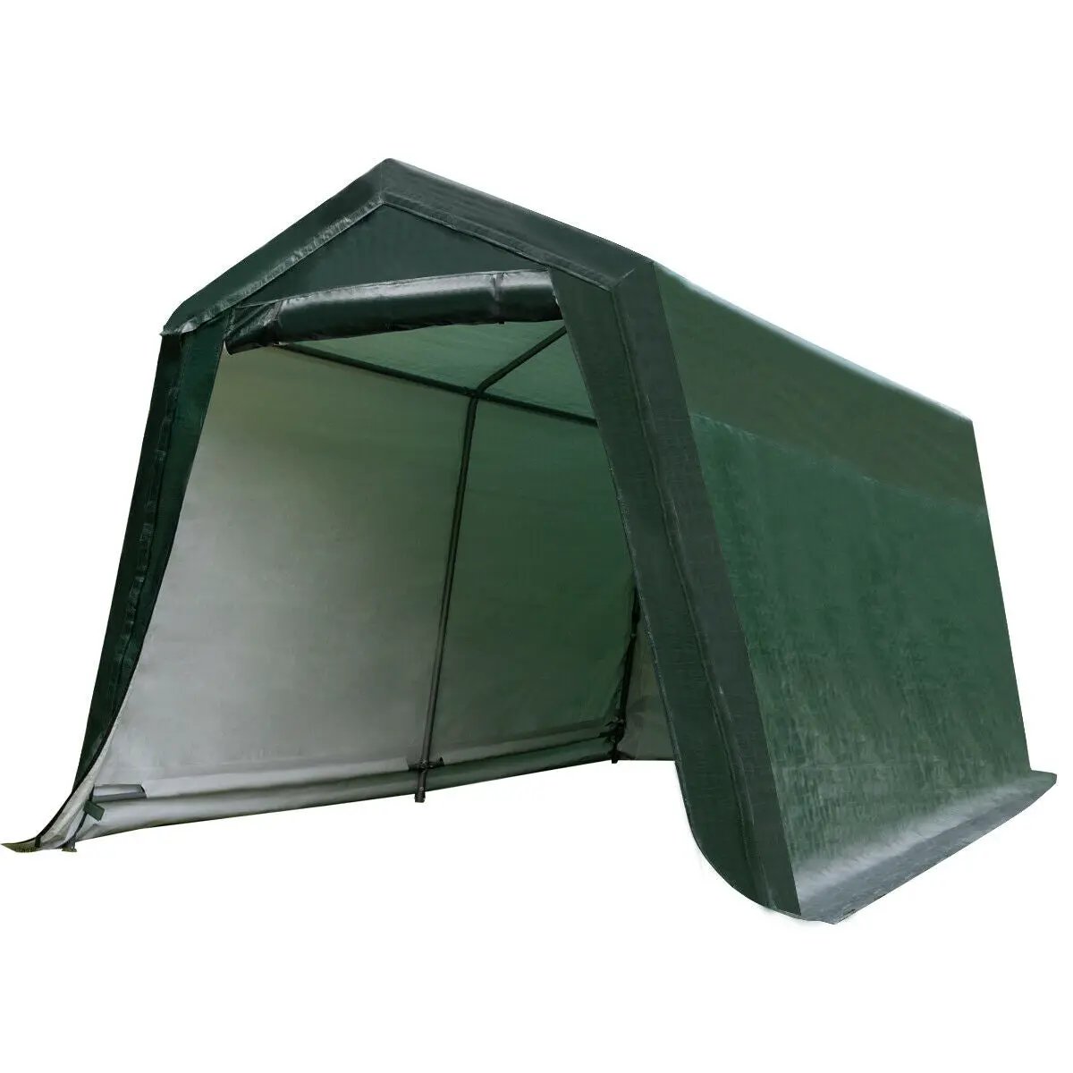 Outdoor carport with sidewalls and green cover, DirectDeals 6 x 8 ft portable shelter on Tampa Home & Garden Store