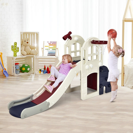 6-In-1 Large Slide for Kids Toddler Climber Slide Playset with Basketball Hoop-Blue - Tampa Home & Garden Store