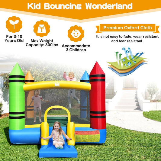 Kids Inflatable Bounce House with Slide in bright primary colors, Oxford cloth by DirectDeals on Tampa Home & Garden Store