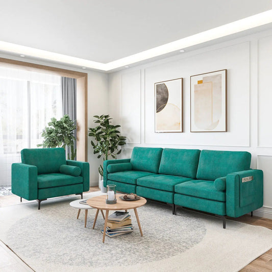 Modular L-Shaped 3-Seat sectional sofa with USB in teal fabric for a modern living room on Tampa Home & Garden Store