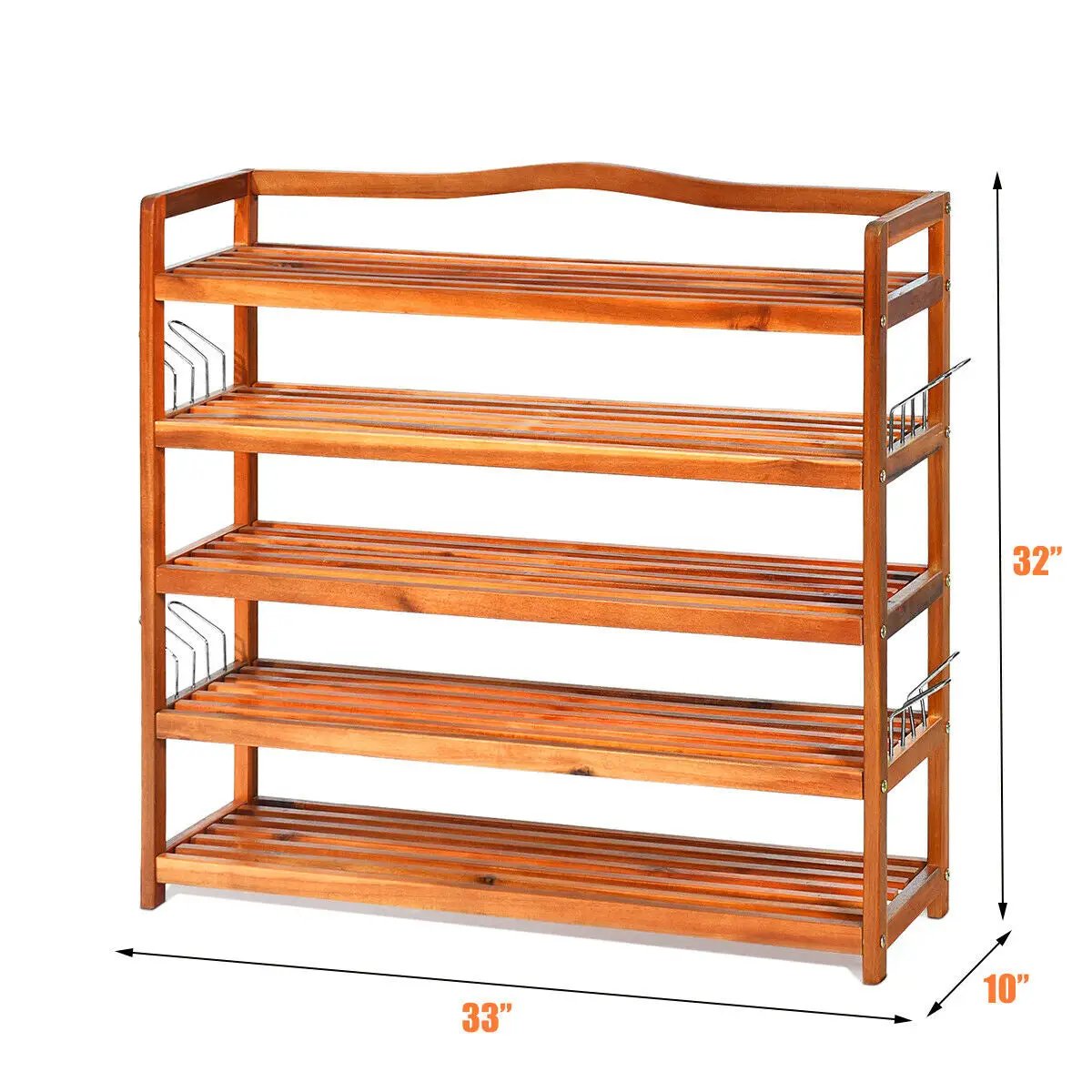 5-tier wooden shoe rack with curved top, slatted shelves, finish, 33in W x 32in H x 10in D on Tampa Home & Garden Store