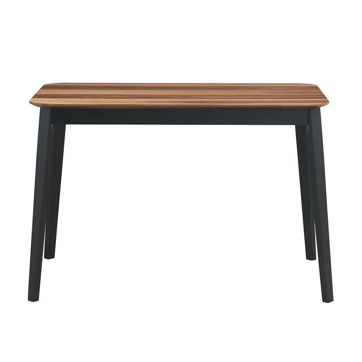 Mid Century Modern rectangular dining table with striped wood top and black legs on Tampa Home & Garden Store