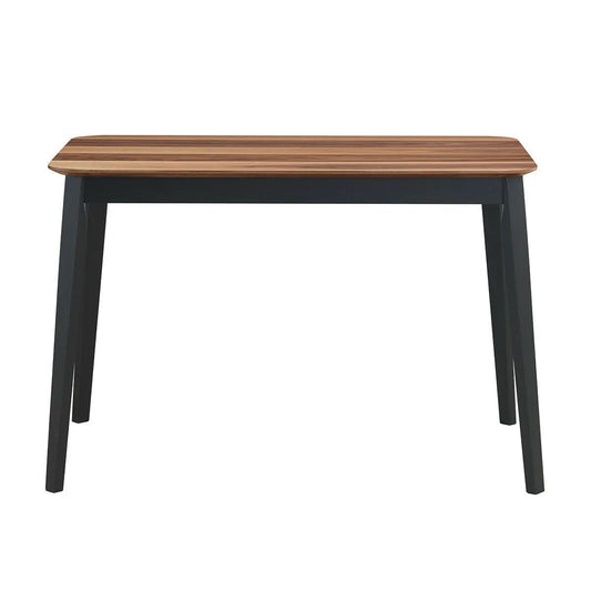 Mid Century Modern rectangular dining table with striped wood top and black legs on Tampa Home & Garden Store