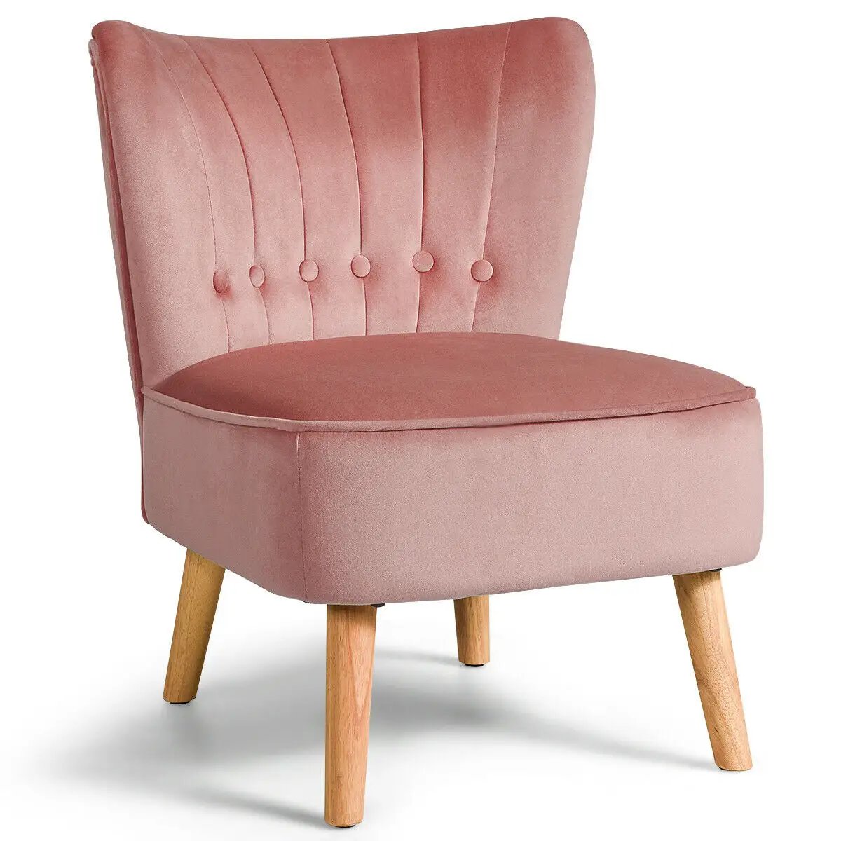 Armless accent chair tufted velvet slipper chair blush pink with wooden legs DirectDeals on Tampa Home & Garden Store