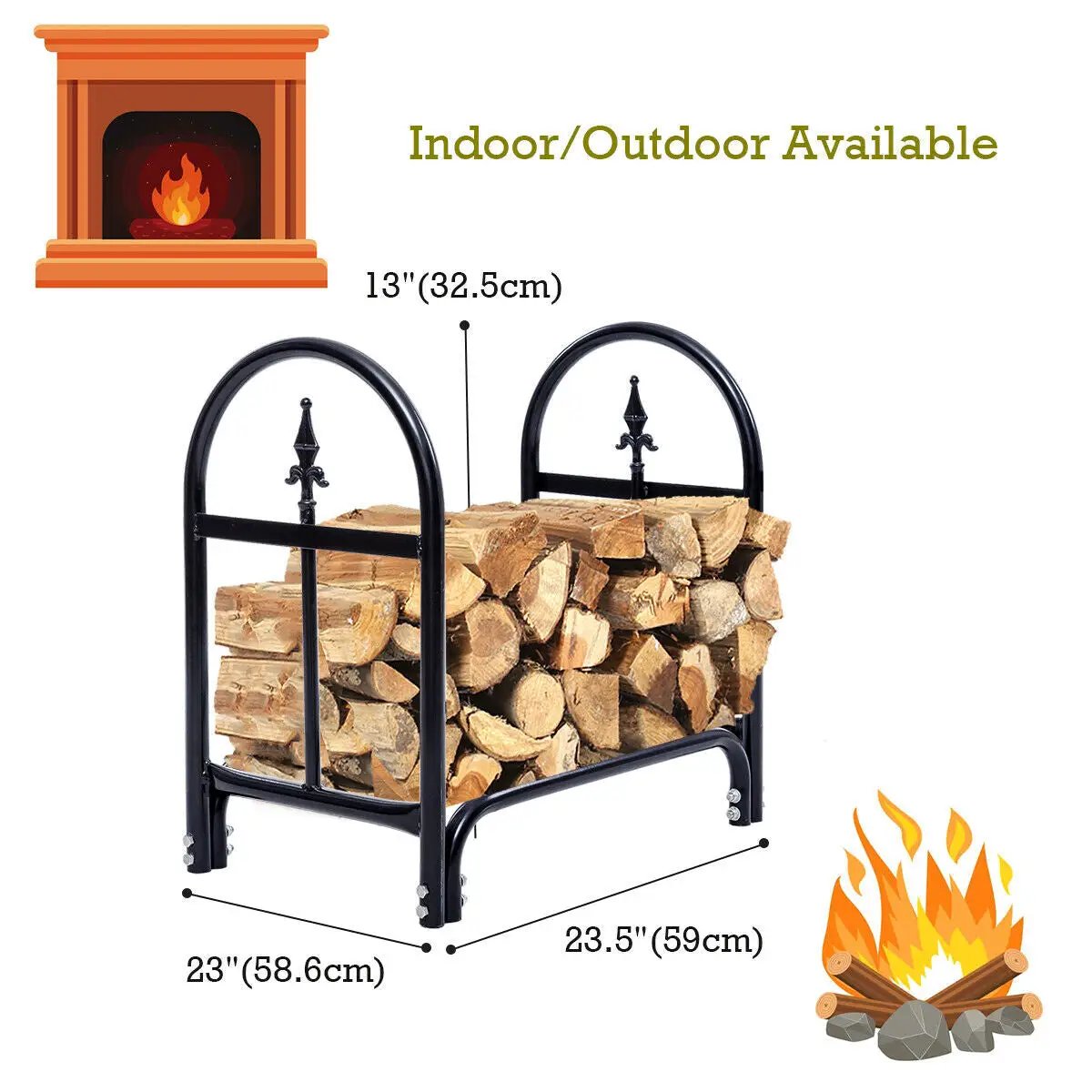 2 Feet Outdoor Heavy Duty Steel Firewood Storage Holder - Tampa Home & Garden Store