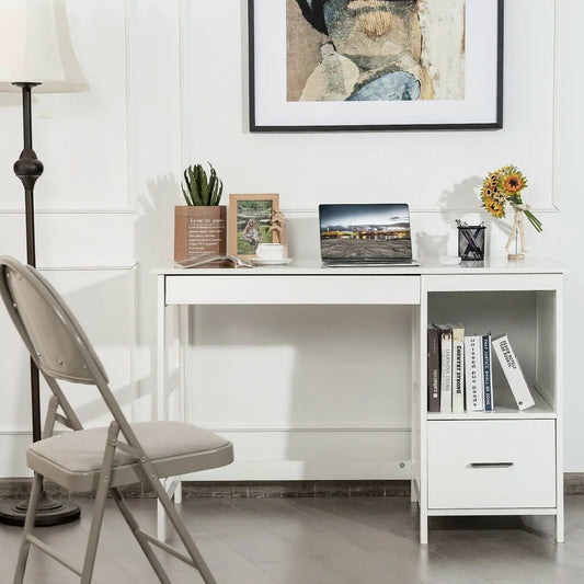 47.5-Inch Modern Home Computer Desk with Drawers, white finish, DirectDeals, laptop setup on Tampa Home & Garden Store