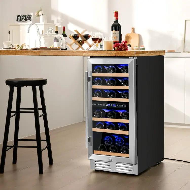 Dual Zone 30-Bottle Wine Cooler with glass door and blue LED racks by DirectDeals for home bar on Tampa Home & Garden Store