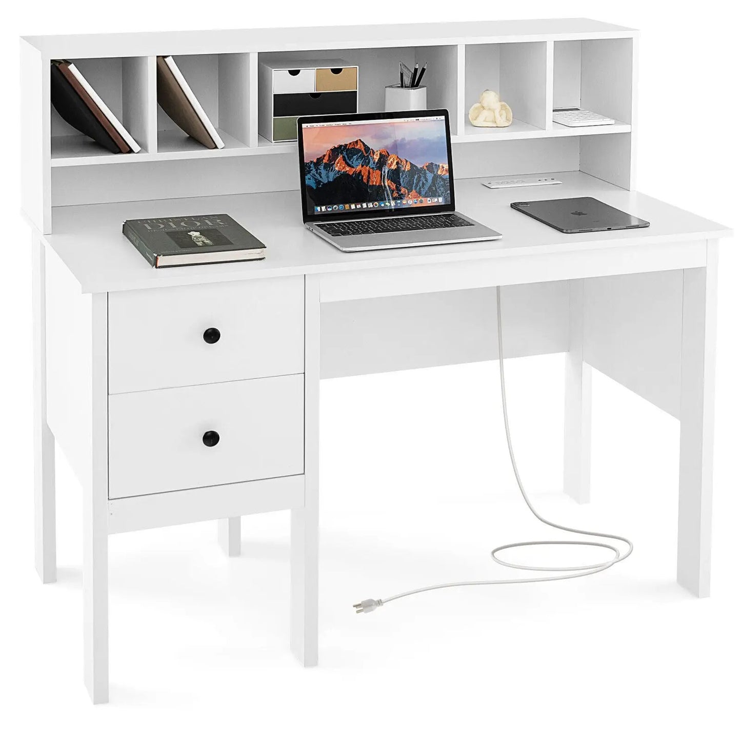 48 Inch Computer Desk with Drawers Power Outlets-Black - Tampa Home & Garden Store