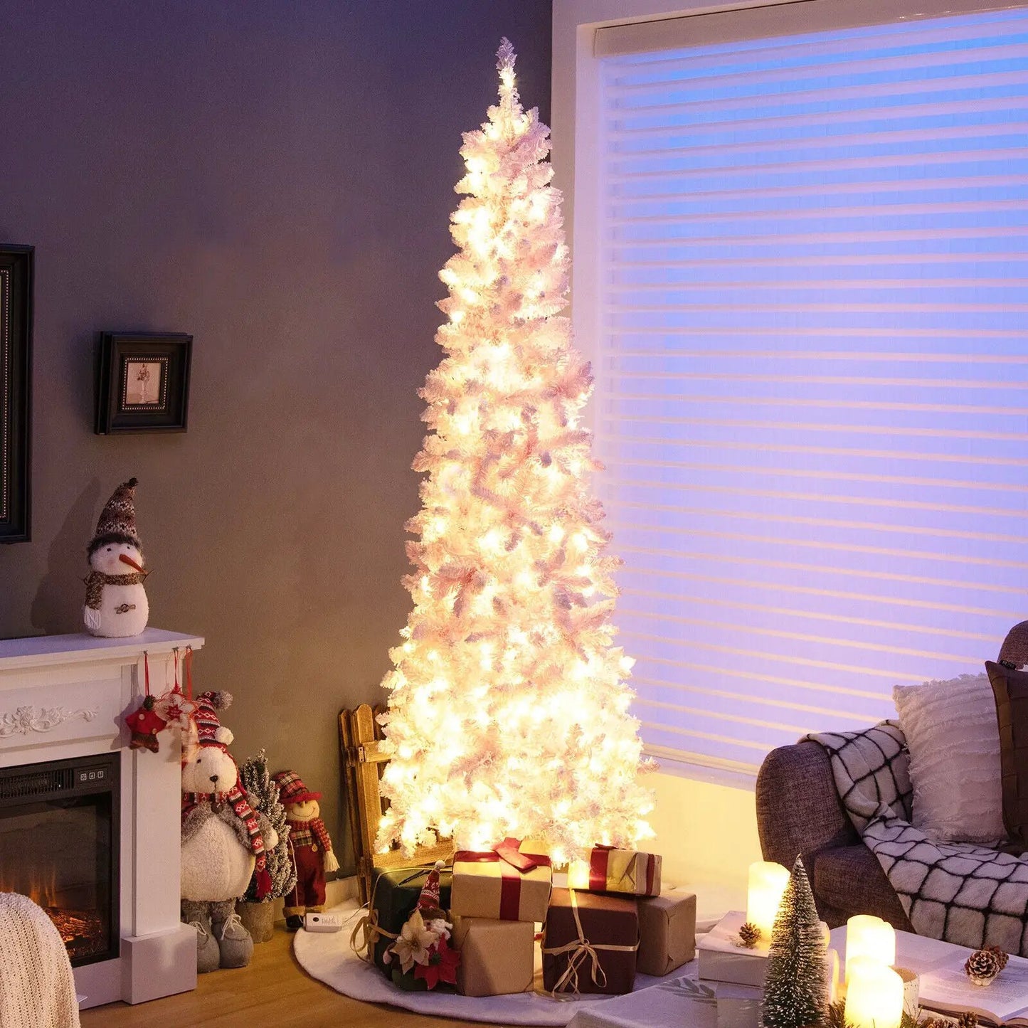 Misting Pedestal Fan Air Circulator in a living room with a white Christmas tree and gifts on Tampa Home & Garden Store