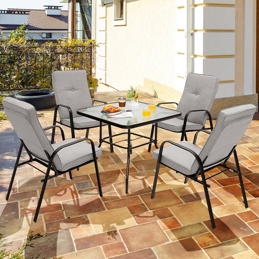 35 Inch Patio Dining Square Tempered Glass Table with Umbrella Hole - Tampa Home & Garden Store