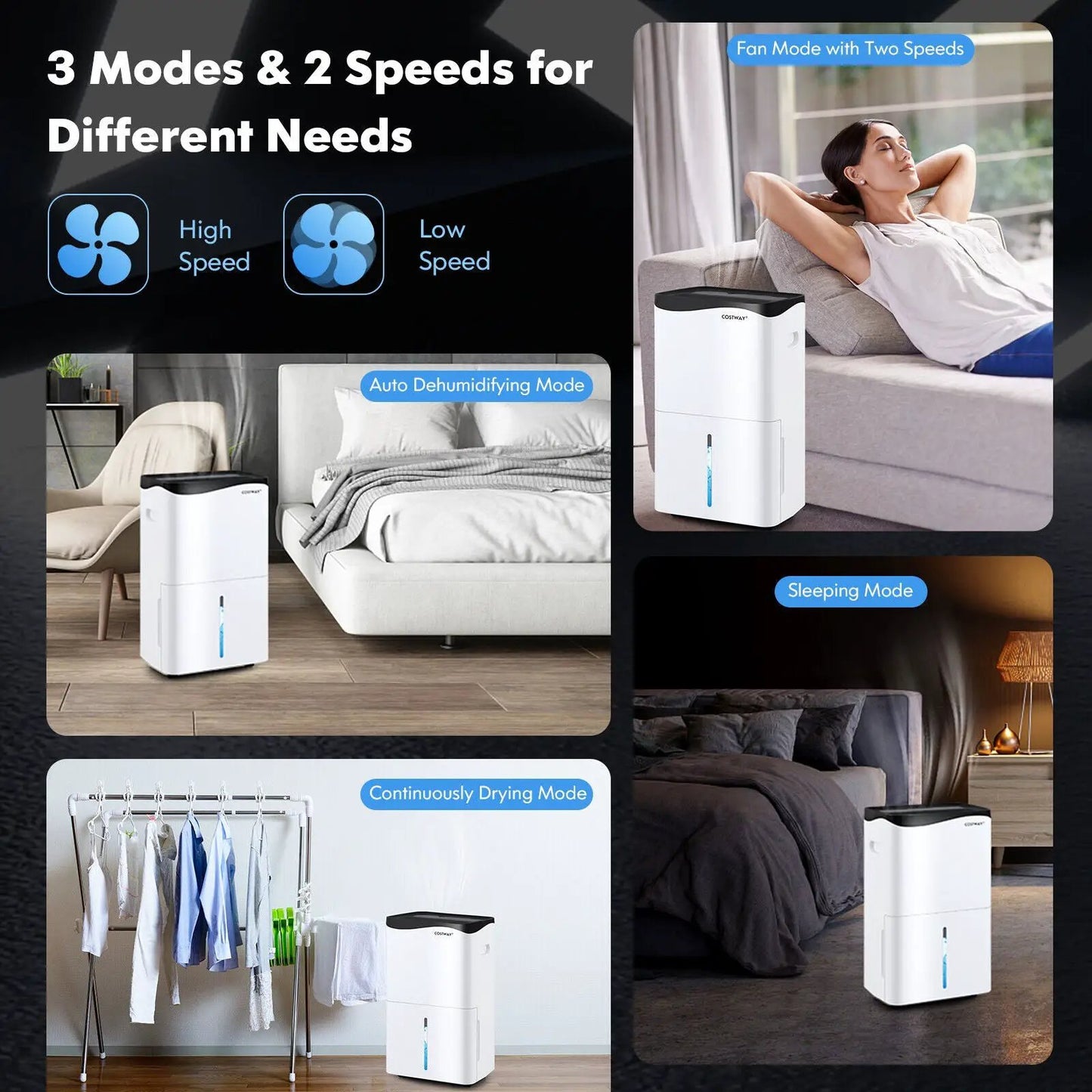 100-Pint Dehumidifier with Alexa Control, DirectDeals; 3 white units shown for home use on Tampa Home & Garden Store