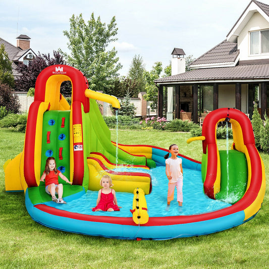 Kid's Inflatable Water Slide Bounce House with Climbing Wall and Pool Without Blower - Tampa Home & Garden Store