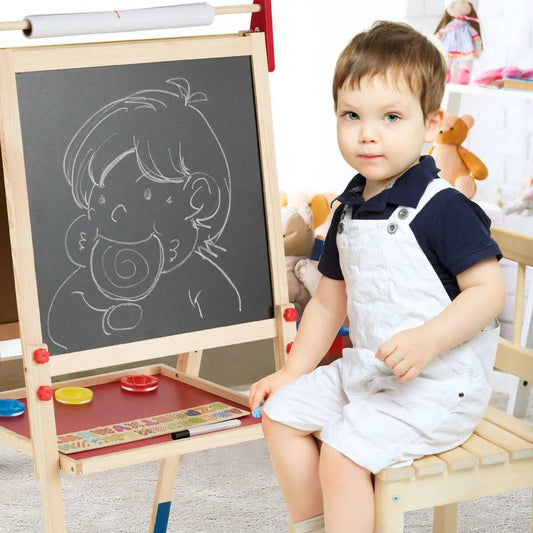 Height adjustable kids art easel with paper tray and chalkboard, wooden DirectDeals easel on Tampa Home & Garden Store