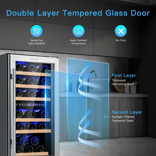 Costway dual-zone 30-bottle wine cooler with glass door and blue LED lighting on Tampa Home & Garden Store