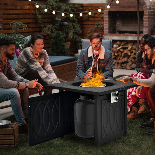 32 Inch Propane Fire Pit Table Square Tabletop with Lava Rocks Cover 50000 BTU-Black - Tampa Home & Garden Store