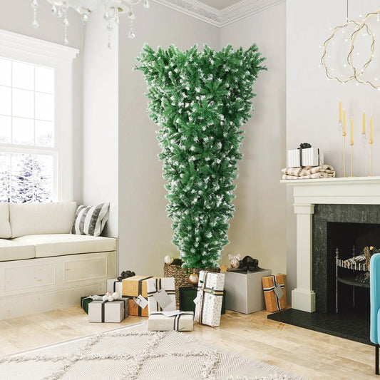 Upside Down Snowy Pre-Lit Christmas Tree 7.5 ft green needles DirectDeals artificial tree on Tampa Home & Garden Store