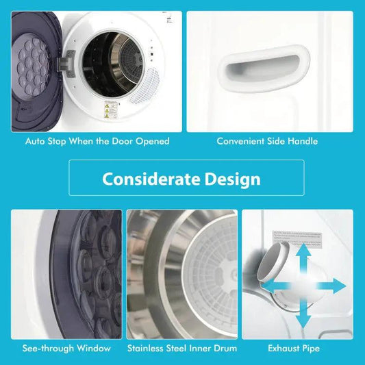 1500W Touch-Control Dryer white exterior with see-through window and stainless inner drum on Tampa Home & Garden Store