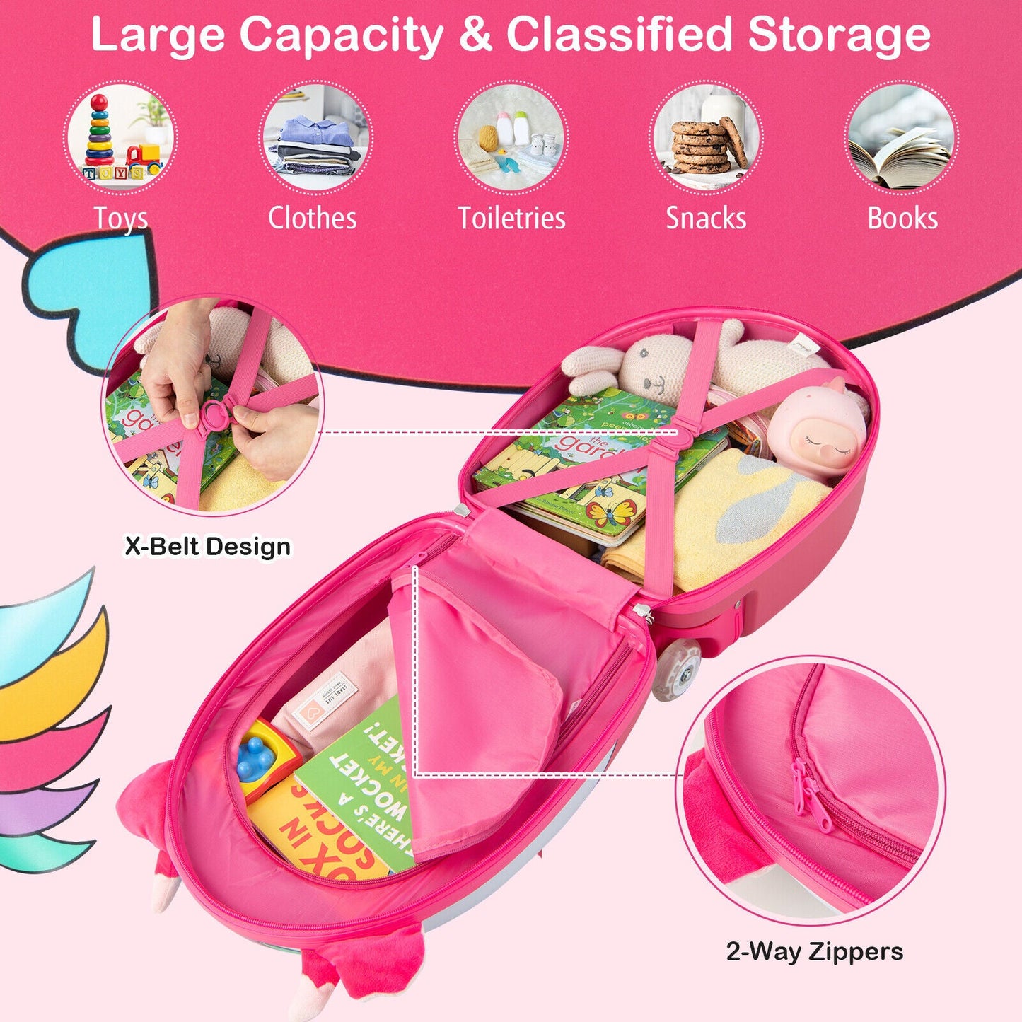 16 Inch Kids Rolling Luggage with 2 Flashing Wheels and Telescoping Handle - Tampa Home & Garden Store