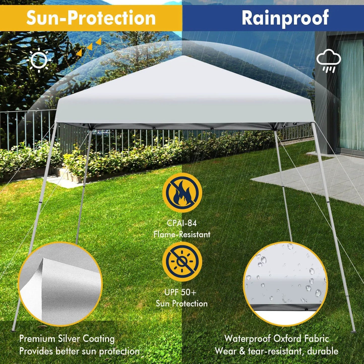 DirectDeals 10x10 ft pop up canopy with bag, white canopy on lawn UPF50+ sun protection on Tampa Home & Garden Store
