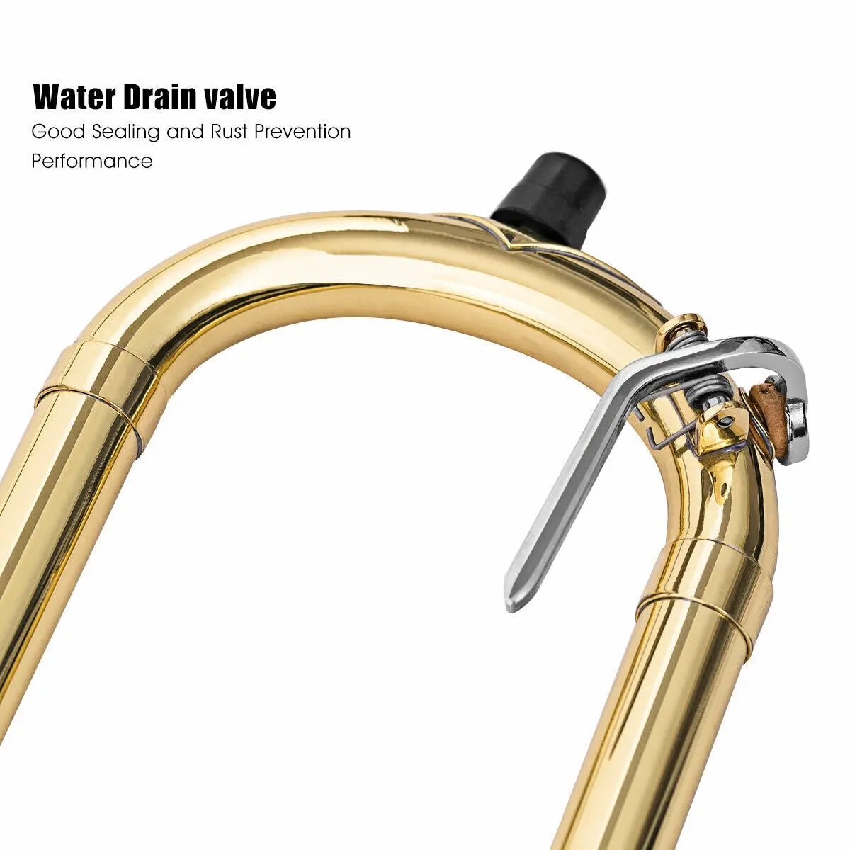 B Flat Trombone golden brass with mouthpiece, curved tubing and silver lever on Tampa Home & Garden Store