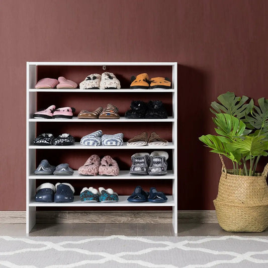 3 Piece Stackable Multi Shape Shoe Rack white five-tier with slippers and sneakers on Tampa Home & Garden Store